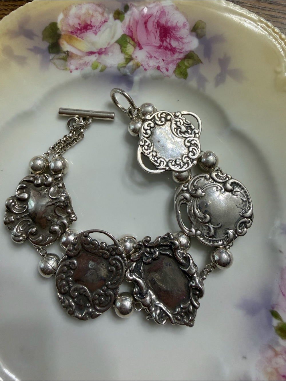 Vintage-Style Sterling Silver Ornate Medallion Bracelet by TForee